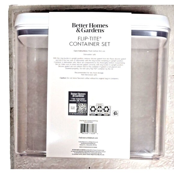 Better Homes & Gardens Flip-Tite Clear Container Set 9.9 Cup 2pc White Lids Gift - Picture 4 of 8